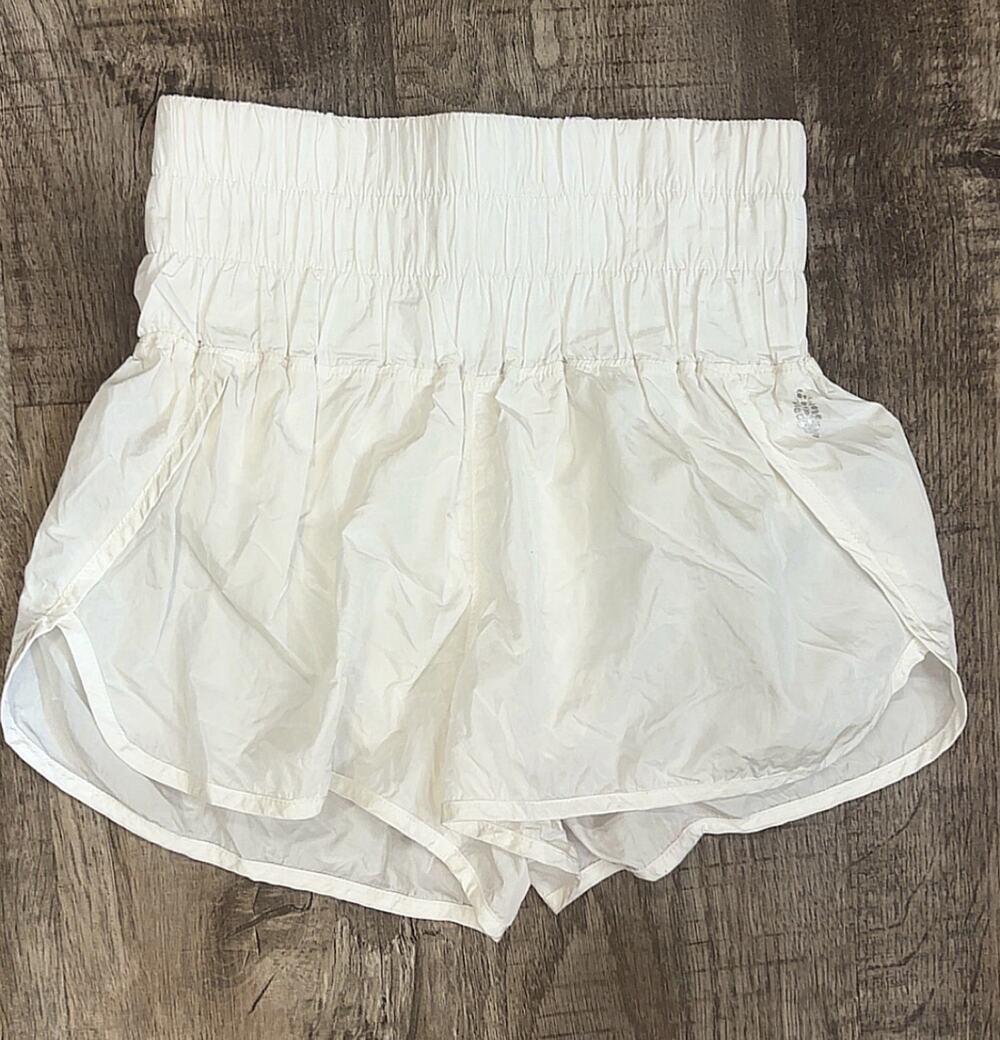 FP Movement The Way Home Shorts Small High Waist Smocked Running Athletic White